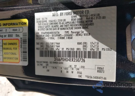 2014 Ford Fusion Se from USA, damaged, VIN 3FA6P0HD4ER350726